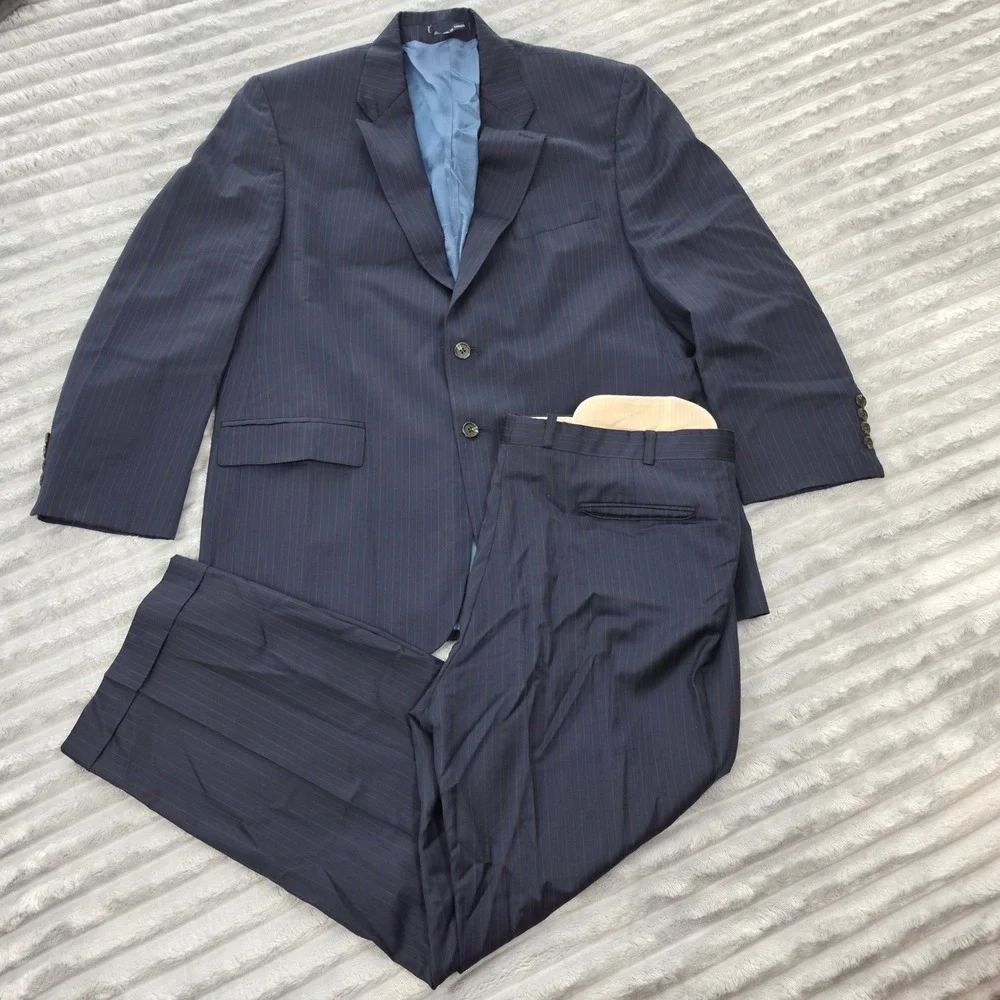 Ralph Ralph Lauren Mens Navy Blue Pinstripe 2 Piece Suit 44R 38W x 30L Canada